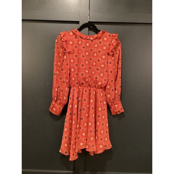 MISA Veruka maravi dots faux wrap Chiffon Long Sleeve Ruffled Mini Dress V Neck - Picture 10 of 12